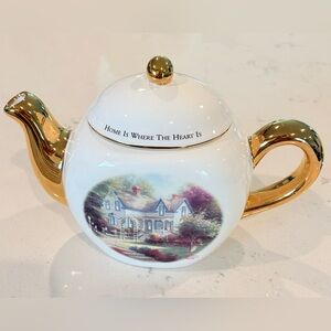 Vintage Thomas Kinkade Charming Teapot w/Gold Accents/Teleflora